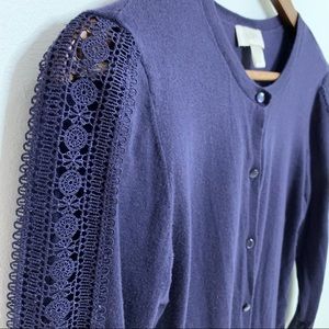 LOFT Navy Blue 3/4 Sleeve Cardigan with knit sleeves size XS